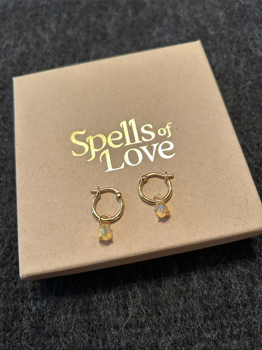Spells of Love Opal Teardrop Charm Hoops, vermeil